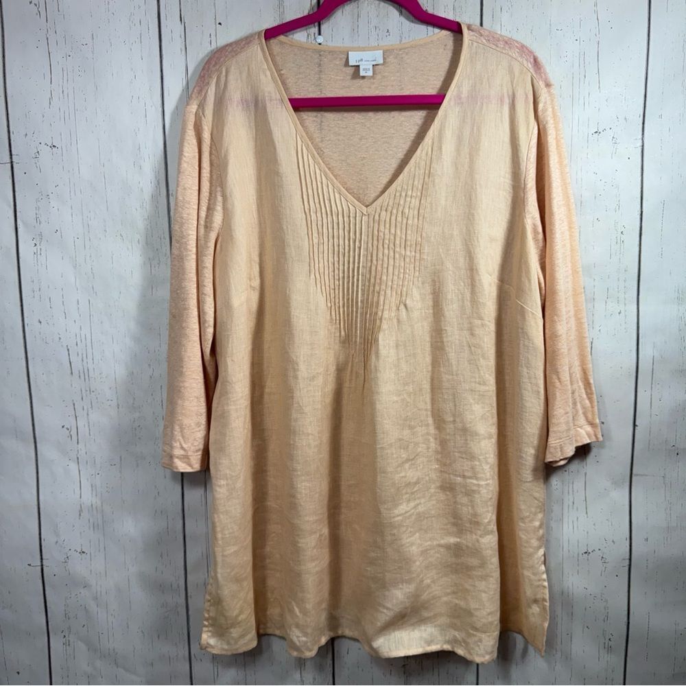 J.Jill Love Linen 100% Linen Tunic Top XL Peach V Neck Coastal Minimalist Resort